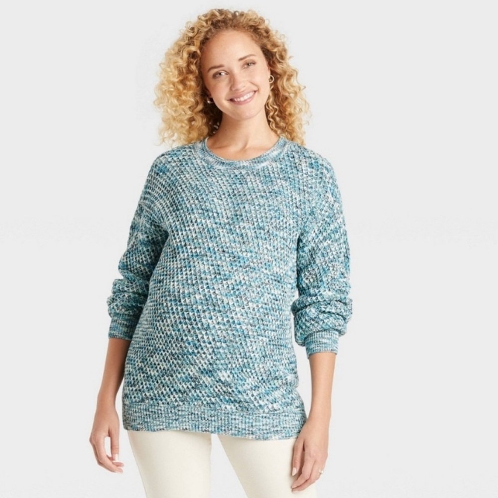 NWT Isabel Maternity By Ingrid & Isabel Crew Texture Pullover Sweater Blue Multi